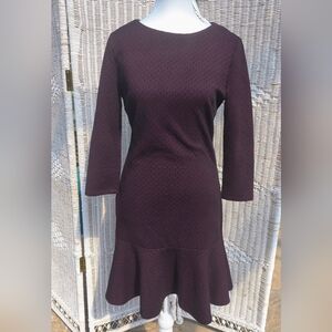 Ivanka Trump Ruffle Hem Sheath Dress Size 4 Purple & Black Back Zip 3/4 Sleeve
